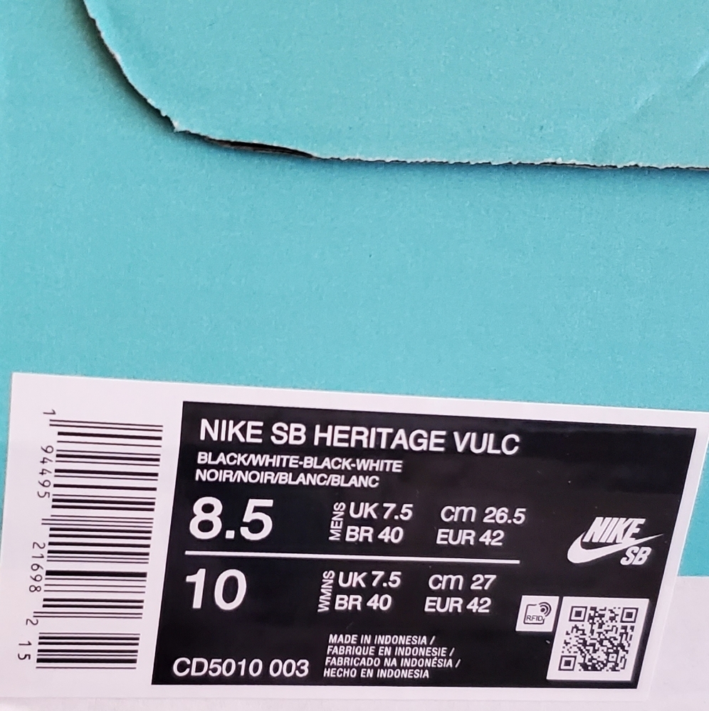 Nike SB Heritage VULC Classic Black & White Skater Street Shoe Sneakers NIB - Picture 9 of 11